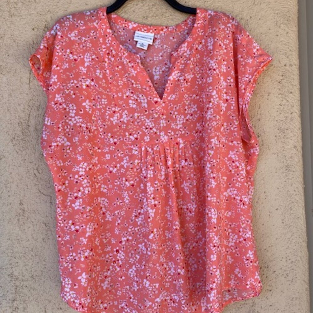 EUC Liz Claiborne Floral Sheer Georgette Blouse Top Size XL